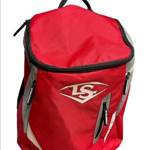 Louisville Slugger backpack. Red/gray black zippers (4)